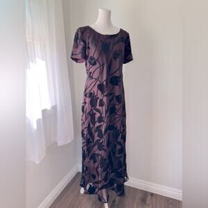 Vintage ‘90s Saint Tropez West Burgundy & Black Floral Print Maxi Dress